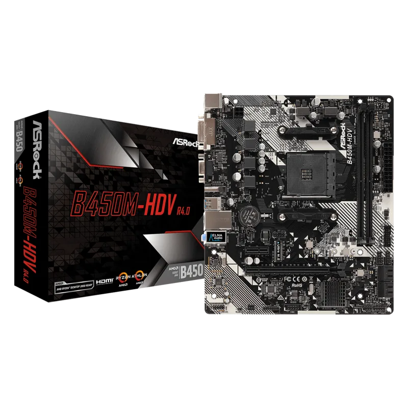 ASRock B450M-HDV R4.0 Micro ATX Motherboard AM4 B450 SATA 6Gbs Bios Ryzen 5000 ASRock B450M-HDV R4.0 Micro ATX Motherboard AM4 B450 SATA 6Gb/s Bios Ryzen 5000 - Imagen 1