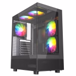 Gabinete Airflow Hurricane Mini Black ATX 5x 120mm Fan AUTO RGB 2x USB jack audio Vidrio templado