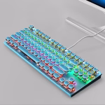 TECLADO Celeste MECANICO 70% Leaven SteamPunk K550 87Key SWITCH AZUL RGB Layout Ingles